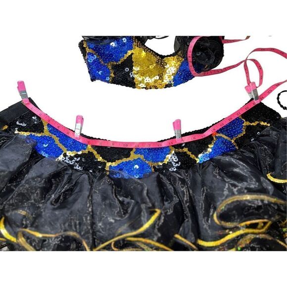 Black Gold Dance Cheer Pageant Costume Sequins Girls Medium CM 6pc Halter Tutu - Picture 12 of 14